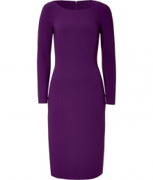 Inject instant style into your workweek chic attire with this figure-enhancing dress from Michael Kors - Round neck, long sleeves, seam details, fitted silhouette, back slit concealed back zip closure - Wear with a slim trench and platform heels