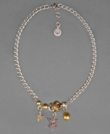 Shine like the star you are with this mixed metal pendant necklace from Jessica Simpson. Silvertone chain with goldtone and silvertone star and glass pearl charms. Approximate length: 18 inches.