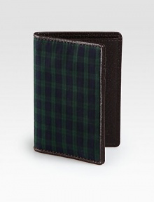 Made from the classic blackwatch tartan, the colors of a historic Scottish force, this bill holder is edged with boarskin embossed leather.Interior flap pocketThree card slotsCotton/leather3&qout;W x 4HImported