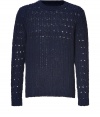 With its cool chunky knit and relaxed fit, Marc by Marc Jacobs navy pullover is destined to be your everyday casual favorite - Round neckline, long sleeves, ribbed trim, textural chunky knit throughout - Relaxed fit - Wear with favorite skinnies, a tissue tee and flats