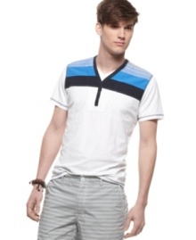 Give your tee style an upgrade with this colored henley from Bar III.