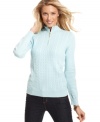 Karen Scott's cozy sweater is instantly elevated by cable-knit and a chic goldtone zipper closure.