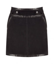 Luxurious skirt made ​.​.of fine, black suede - Particularly stylish with slightly shiny, smooth leather piping - Feminine slim cut, high waistband and accent buttons - Sexy mini short with pockets - A real figure knockout, combine sexy with a chiffon blouse and platform pumps, casual with a cashmere pullover and Western boots