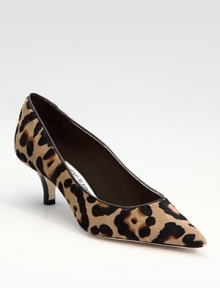 Leopard-print haircalf adds edge to this demurely-heeled design.Stacked heel, 2 (50mm) Pointed toe Leather lining and sole Padded insole Made in Italy Fur origin: ItalyOUR FIT MODEL RECOMMENDS ordering one half size up as this style runs small. 