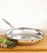 Classically constructed in 18/4 mirror-finish stainless steel, this versatile pan is sure to demand a repeat performance meal after meal. Whether you're frying or sautéing, the aluminum-encapsulated base spreads heat quickly and evenly, leaving no hot spots to burn your food. Lifetime warranty.