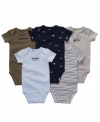 No more boring bodysuits! Carters makes it easy for you with this four piece set that takes the hassle out of dressing your little one.