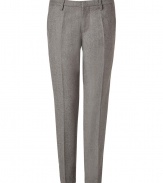 Stylish pants in fine, grey wool - Fashionable slim, straight and ankle-length cut - With flattering pleats - Luxurious, yet relaxed at the same time - Two diagonal side pockets - High quality and wonderfully comfortable - A favorite pair of pants you will wear for a lifetime - Wear with a dress shirt, cashmere pullover, cool shirt