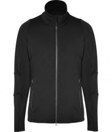 Inject a modern edge into your sportswear wardrobe with Jet Sets sleek stretch zip-up jacket, the perfect weight for wearing both indoors and out - Stand-up collar, long sleeves, zippered front, zippered pockets, zippered side slits - Slim fit - Team with rugged boots and jeans, or with chic sport pants and fashion sneakers