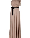 Make a stately after-dark debut in Jenny Packhams ultra romantic draped silk evening gown - Gathered shoulder with draped short sleeve, contrast waistband with bow at side, hidden side zip - Tailored bodice, loosely draped floor-length skirt - Wear with high-heels and a dusting of fine jewelry