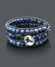 Wrap it up in chic style. This long bracelet features sodalite beads (8 mm) strung on a black rope with a sterling silver button clasp. Approximate length: 21 inches.