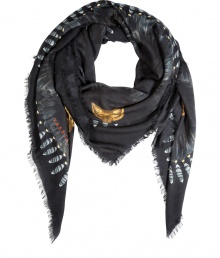 Unleash your wild side and elevate streamlined Downtown looks with London It-label Vassilisas fox mask print scarf - Super soft and lightweight, large square shape, frayed edges - Wear bandana style and pair with everything from jeans and leather jackets to fitted sheaths and blazers