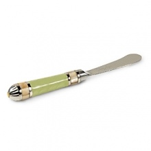 Handmade in sand-cast aluminum with a trademark blend of enamel infused with crushed mother of pearl, Julia Knight's classic spreader knife features a framed handle with inlaid mother of pearl mosaic borders.