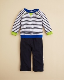 Splashes of neon update this striped shirt and solid pant set, designed by Splendid to usher your child into a more stylish future.