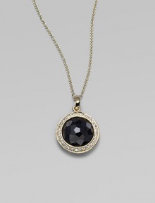 From the Lollipop Collection. A faceted black onyx, framed in diamonds, hanging on a graceful chain. Black onyx Diamonds, 0.14 tcw 18k yellow gold Chain length, about 16 with 2 extender Pendant diameter, about ½ Lobster clasp Imported