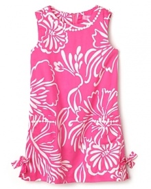 With precious embroidered dot trim and bows at the hem, this Lilly Pulitzer shift dress is a sweet, tropical treat.