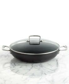 Must-have for the main dish! A forged hard-anodized construction with a durable nonstick finish and generously sized handles make it easy to prep, present & clean up with ease. The shallow design is the picture of versatility for slow cooking, roasting and even deep frying. 10-year warranty.