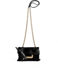 A mini version of the must-have Harper silhouette, this Diane von Furstenberg crossbody bag will update your cocktail-ready look - Front flap with magnetic snap closure, back slit pocket with hidden magnetic snap, lip-shaped mirror attached to handle, chain detailed shoulder strap, black leather trim, red interior, inside zippered back wall pocket, back logo detail - Pair with a flirty frock and heels