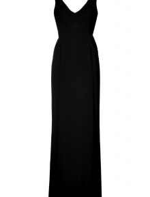 Ultra-luxe black V-neck gown by Ralph Lauren Collection - Make a statement in this ultra chic gown - Silk-viscose blend in a sleek, feminine silhouette - Deep V-neck and wide shoulder straps - Style with simple heels and a statement necklace