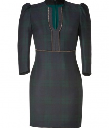 Ultra sophisticated with a characteristic chic twist, McQ Alexander McQueens zipper detailed tartan dress is an edgy yet elegant choice - Round neckline with slit front, 3/4 sleeves, softly puffed shoulders, zipper trim, hidden back zip, kick pleat - Tailored fit - Pair with flats for work, or dress up with heels and a box clutch for cocktails