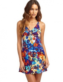 THE LOOKFloral print V-neck with keyhole and tie detail SleevelessGathered Empire waistOpen v-back with double tie closureTHE FITAbout 30 from shoulder to hemTHE MATERIALNylonCARE & ORIGINMachine washImported