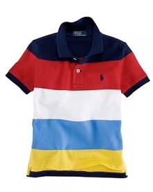 Rendered in breathable cotton mesh, this colorful polo features signature pony embroidery at the chest and super-wide stripes.