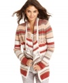 Nice and toasty! American Rag's open-front cardigan sports warm stripes and a rich intarsia design.