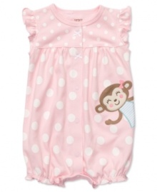 Your little monkey will love this adorable printed bodysuit from Carter's. Snaps at front and leg openings for easy changes.