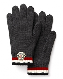 Wool gloves with logo flag trim and crest detail along the wrists.