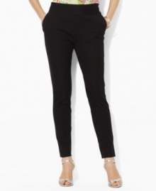 An ankle-length petite silhouette is tailored of stretch cotton twill from Lauren by Ralph Lauren with a sleek, lean leg, creating a chic and feminine look. (Clearance)