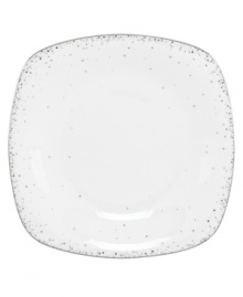 Forecast modern whimsy at meal time with the Silver Mist accented square plates from Lenox Lifestyle dinnerware. The dishes in this collection feature shimmering droplets that trickle in from the platinum-banded edge of bright white bone china. Qualifies for Rebate