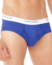 Calvin Klein reenergizes its classic low-rise briefs with bold colors and a contrast waistband.