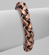 An antique-inspired, copper and silverplated brass design with a thick, woven chain link style. Copper and silverplated brassLength, about 7¼Fold-over clasp closureMade in USA