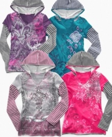 Freshen up her layered looks with these fun and funky hooded tees from Sugar Tart. (Clearance)