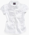 Learned looks. Her style will make the grade thanks to this Peter Pan-collar top from Nautica.