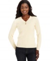 Be cozy in Karen Scott's ribbed knit sweater, featuring a flattering V-neckline and two goldtone buttons.