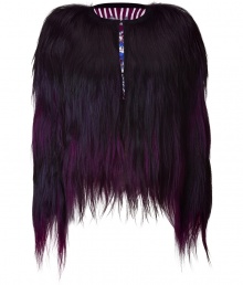 Bring rock n roll-inspired style to any ensemble with this attention-grabbing cropped fur jacket from Emilio Pucci - Round neck, long sleeves, brown and purple ombre shaggy fur, printed lining - Style with skinny jeans and heels or a slinky cocktail dress