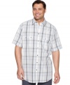 Shake up your weekend wardrobe from the usual tees with this big and tall plaid shirt from Alfani.