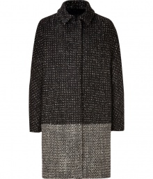 Perfect for wearing over polished daytime looks, Piazza Sempiones textural knit coat is a chic and versatile choice for all-season sophistication - Spread collar with hook closure, long sleeves, hidden front snaps, side slit pockets, contrast knit panel at hemline, back vent - Straight silhouette - Wear with sleek leather accessories and cashmere scarves