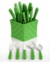 Grab and go. Great for outdoor dining and kids' tables everywhere, the Provence flatware set boasts fun kelly-green handles and a coordinating caddy. It also complements QSquared Victorian dinnerware.