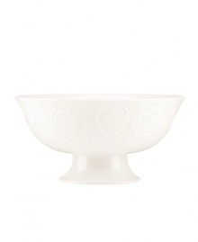 With an elegant white-on-white pattern featuring an embossed vine motif and interior glaze, the footed Opal Innocence serving bowl gets your table set for refined dining every day. Qualifies for Rebate