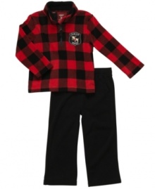 He'll be so handsome in this two piece set with flannel top and corduroy pant.