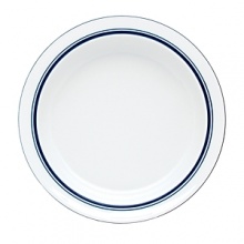 Tasteful and tailored blue banded dinnerware inspired by the unique Copenhagen neighborhood of Christianshaven from Dansk. Soup bowl is 8 in diameter and holds 12 oz.