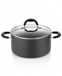 Crafted for your convenience. A hard-anodized aluminum chili pot features a superior nonstick finish that promotes healthier cooking, a fast, even heat-up and a quick clean-up. The tempered glass lid with steam vent locks flavor and moisture in to your award-winning chili recipe. Limited lifetime warranty.