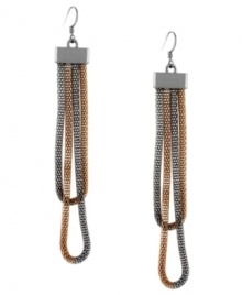 Colorblock chic. BCBGeneration's loop chain earrings feature a textured, linear design in rose gold, gold and silver-plated mixed metal. Secured with a matching ear wire backing. Approximate drop: 4 inches.