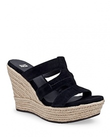 In a strappy wedge silhouette, UGG® Australia's Tawnie wedges take center stage in sleek black suede.