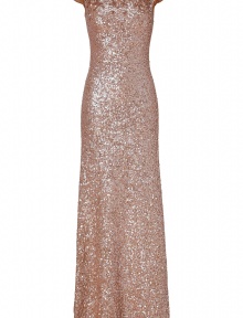 With a shimmer of allover sequinning and figure-hugging fit, Jenny Packhams evening gown is as eye-catching as it is exquisite - Wide neckline, cap sleeves - Form-fitting top, softly draped skirt - Wear with flawless platform pumps and a statement metallic box clutch