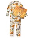 Lion and mouse printed pajamas and book set for bedtime fun! In The Lion & the Mouse book, explore the famous Aesop fable where a mouse saves a lion who is trapped!