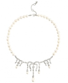 An ethereal effect. Lovely and lightweight, Monet's elegant collar necklace features sparkling Swarovski crystals, glittering glass accents and pearls (both freshwater and glass). Set in silver tone mixed metal. Approximate length: 16 inches + 2-inch extender. Approximate drop: 2 inches.