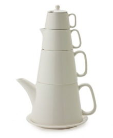 Bottom's up! From saucer to sugar bowl, this tea set brings something new to the tradition of afternoon tea with all the essentials towering over your table in simple, off-white porcelain. From Classic Coffee & Tea drinkware.