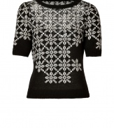 A contemporary take on ski-chic, Moschino C&Cs sequined knit top is a sweet choice perfect for giving your look that impossibly feminine feel - Rounded neckline, elbow-length sleeves, clear sequined top, ribbed trim - Fitted - Wear with everything from tees and leather leggings to pencil skirts and heels